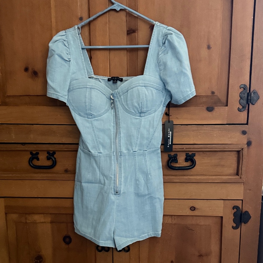 Haute Monde Light Blue Denim Romper
